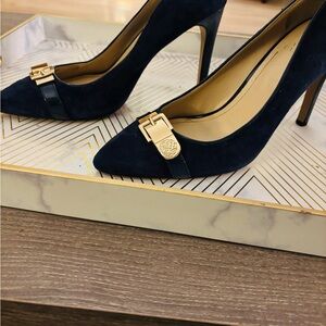 Vince Camuto Navy Heels with Gold Buckle